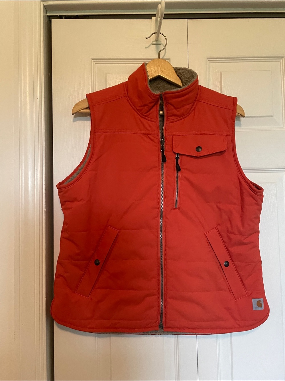 Women’s L Carhartt Orange Quilted Sherpa Insulated Reversing Vest